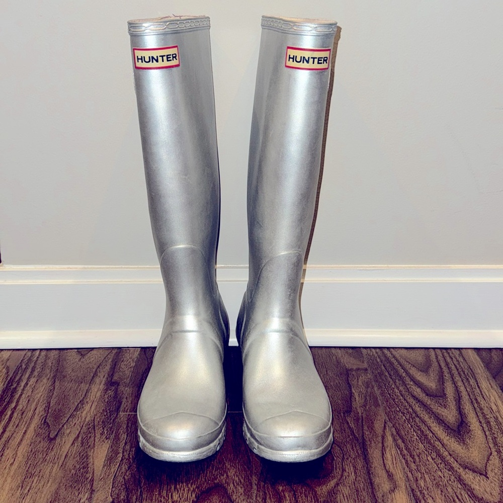 Original Hunter Silver Tall Rain Boots 6M 7F Limited Edition